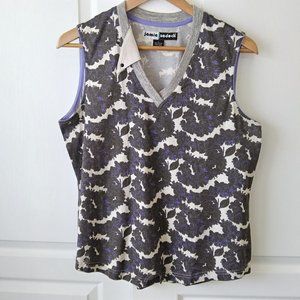 Jamie Sadock Women's Black/Blue Floral Sleeveless V-Neck  Top Size L